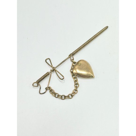 Vintage Older Sword Pin Heart Charm Primitive Handcrafted Wire Wrapped Jewelry - Picture 2 of 6